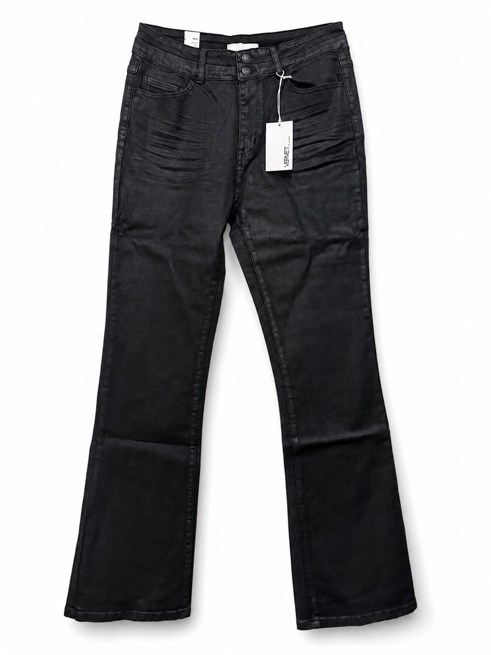 NWT VERVET Bella Black Coated Flare Jeans 26